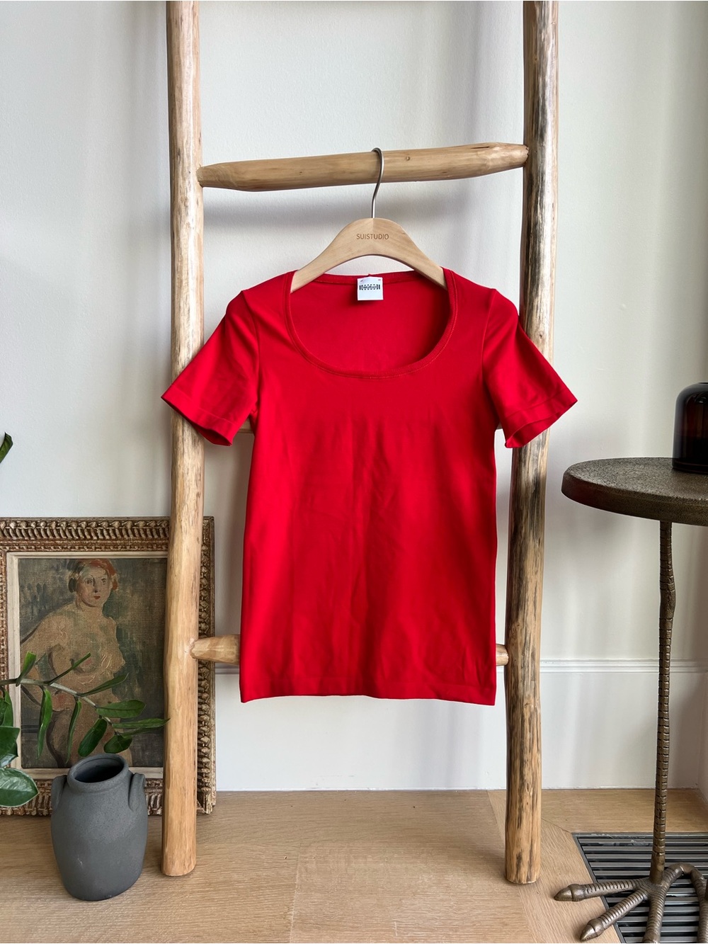 Wolford Red Scoop Neck Short Sleeve Tee